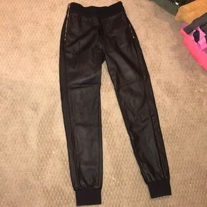 black leather joggers